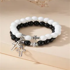 手首 紐付き ブレスレット十字架 ギフト ペア カップル ハロウィン クリスマス 串珠 インスタ映え M250217-115