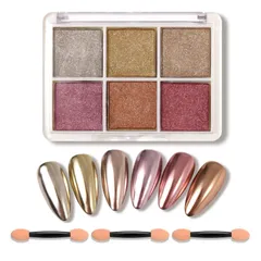 ネイルグリッター 6色 パレット ミラーパウダー 固形 ネイルパウダー オーロラ