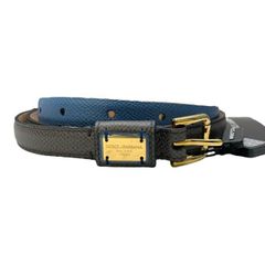 【未使用】DOLCE&GABBANA ドルチェ&ガッバーナ ドルガバ ベルト アクセサリー 小物 ロゴプレート レザー グレー ブルー【サイズ 85】