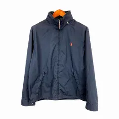 90年代 Polo by Ralph Lauren ポロバイラルフローレン スイングトップ 防寒 刺繍 ワンポイントロゴ ネイビー (メンズ L)  O7201  中古 古着
