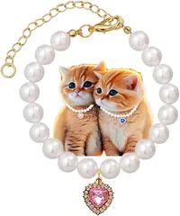 S.fields.inc 猫用首輪 チャーム ペンダント ハート ジュエリー フェイクパール ラインストーン 犬猫兼用(ピンク,  M)