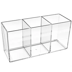 【在庫処分】(Style クリア 1(3 文房具、メイクブラシなど小物入れ 卓上収納 化粧品収納ボックス ペンスタンド Cube)) 透明アクリル製 仕切り 3格 ペン立て