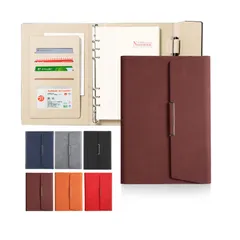 新品 ALLMIRA システム手帳 a5 6穴 PUレザー 革 リング ノート バインダー 手帳カバー a5サイズ 三つ折り リフィル付き メモ帳 カード収納 ビジネス手帳 ルーズリーフ手帳 (ブラウン)