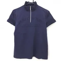 アダバット 半袖ハイネックシャツ ネイビー 袖背面ボーダー織生地 ハーフジップ  レディース 38(M) ゴルフウェア adabat