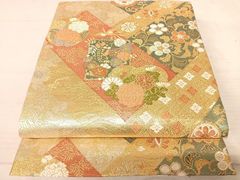 平和屋着物◎六通柄袋帯　唐織　吉祥花文　金銀糸　正絹　逸品　AAAS9740yx