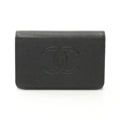 シャネル CHANEL 三つ折り財布 ブラック レザー ココマーク 三つ折財布 レディース Used A