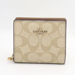 コーチ 折財布 シグネチャー ベージュ系 ゴールド金具 ブラウンレザー レディース 2000000 NSK OMI