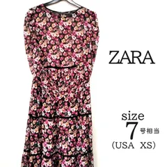 ZARA ザラ　花柄シフォンロングワンピース　シースルーロングワンピース　フリルワンピース　マキシ丈ワンピース　ロングスリーブワンピース　レディース７号サイズ　パフスリーブ　ギャザースカート　切り替えフリル　シフォン素材　透け感　丸首　裏地つき