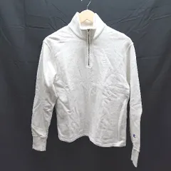 ◇ Champion ユニセックス　ワンポイント　ハーフジップ　スタンドカラー　スウェット　Mサイズ ホワイト 男 E  【1301260040409】