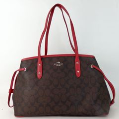 【COACH】コーチ シグネチャー キャリオール トートバッグ F57842 ブラウン ピンク レザー レディース【中古】8-3 41023
