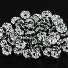 50個　エメラルド　波ロンデル　　(サイズ　5mm 6mm 7mm 8mm 、台座カラー　シルバー　ゴールド　選択可能) スペーサー　ブレスレット　アンクル　ネックレス　イヤリング　ピアス　ハンドメイド　アクセサリー　パーツ