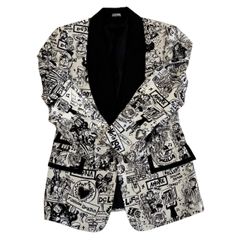 Dolce&Gabbana ドルチェ&ガッバーナ テーラードジャケット 黒 白 アニメ柄 タキシード メンズ サイズ50 Lサイズ