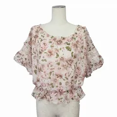アクシーズファム axes femme ブラウス 半袖 花柄 リボン M ピンク