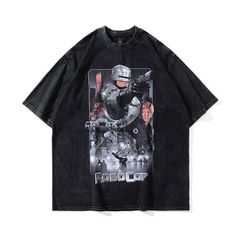 メンズ レディース半袖Tシャツ 映画 アートTシャツ Robo cop ロボコップ 色落ちブラック　Mサイズ