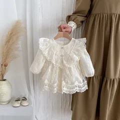 クリーム色 ベビードレス フリル付き 幼児 女の子 ワッフル レース スモール スカート 長袖 ロンパー ロンパー スカート ボディスーツ