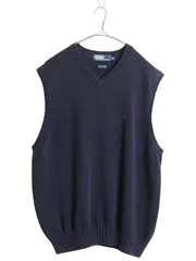 【お得なクーポン配布中!】 90s ポロ ラルフローレン Vネック コットン ニット ベスト メンズ XXL 古着 オールド セーター 重ね着 ワンポイント 大きいサイズ ネイビー