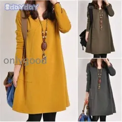 ワンピース レディース 膝丈 チュニック チュニックワンピース 長袖 秋冬 体型カバー 着痩せ ゆったり カジュアル お洒落 通勤 Aライン OL