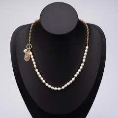 PN011 淡水パールチェーン 蝴蝶チャーム ネックレス 金属アレルギー対応 金アレ