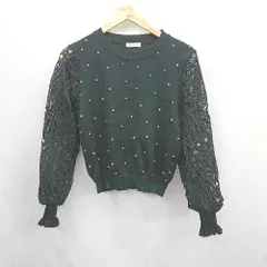 ◇ ⊇ ANNALUNA アンナルナ 装飾 長袖 袖レースニット サイズM-L ブラック系 レディース E  【1506300022388】