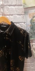 古着　XL　ZEROYAA    ゼロヤー  半袖シャツ ボタンシャツ 柄シャツ 黒 ブラック 金 ゴールド