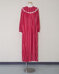 USA製 アメリカ製 ワンピース レトロ 花柄 レース フランネル レッド ナイトドレス ヴィンテージ 古着【UR-0710】