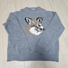 希少】メゾンキツネ ニット ウール 刺繍ロゴ ローゲージ リブライン L
