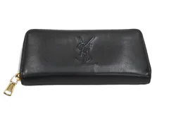 YVES SAINT LAURENT イヴ サンローラン 長財布 ラウンドファスナー YSLロゴ 352904 レザー ブラック 美品 中古 61569