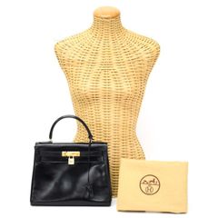 エルメス HERMES ケリー 28 内縫い ボックスカーフ (レザー) GD金具 〇M刻印 1983年 ハンドバッグ 手提げかばん トップハンドルバッグ ヴィンテージ レディース メンズ ノワール (ブラック) 正規品 中古 mbl28001