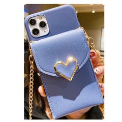セール　新品　iPhoneケース　ハート　チェーン　ストラップ　ブルー