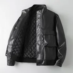 レザージャケット 中綿入り メンズ 立ち襟 ライダースジャケット 大人 カジュアル おしゃれ PU アウター 革ジャン ジャケット 暖かい 保温 防寒 防風 PUレザー ブルゾン 秋 冬 mingjue08