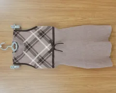 [NI] GRL　グレイル　ノースリーブ　ニット　ミニ ワンピース　チェック柄　ブラウン　S　リボン　大人ガーリー　タイトスカート