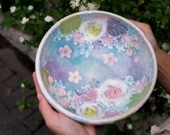 日本製　ゆずりは工房彩ばら花紋　預け鉢　瀬戸焼 和食器 食器 盛鉢 深鉢 サラダボウル 手描き 花柄 赤絵 プレゼント 贈り物