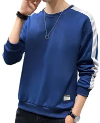 [エンプティオ] クルーネック カットソー ストリート系 長袖 トレーナー メンズ 丸首 フェイクレイヤード プルオーバー 重ね着風 お洒落服 トップス スウェット リブ袖 ヒップホップ お兄系 スウェットシャツ アウトドア 切り [ネイビーブルー] [XL]