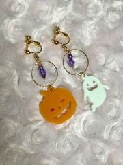 ☆ハ❤️ ハロウィン パンプキン カボチャ 星 染めビーズ ピアス