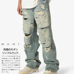 mnml デニム ジーンズ バギーパンツ 無地 シンプル インディゴライトブルー 黒 ミニマル ジーパン Gパン ゆったり 太め ブラックデニム ポケット ビッグシルエット オーバーサイズ b系 ストリート系 ブランド 24ML-AW393D 28 30 32