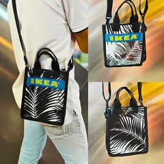 タイ直輸入🛩️レア❢ミニトートバッグ🏝️ヤシの木デザイン カジュアル 便利❢2way イケア IKEA リメイクバック 軽量 男女兼用 ユニセックス ブラック モノトーン【新品✧未使用】