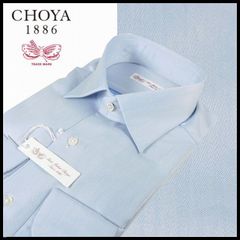 新品 定価14,300円 チョーヤ CHOYA 長袖ドレスシャツ 38-80(S) ライトブルー ワイドカラー 綿100% 日本製 メンズ