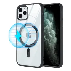 【迅速発送】Lipvina iPhone12 Pro Max ケース Magsafe対応 米軍MIL規格クリア耐衝撃透明ヤレス充電対応 スマホケース 6.7インチ対応(黒)