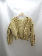 ◇ mystic ミスティック ニット 無地 ポリエステル シンプル 長袖 カーディガン サイズF イエロー レディース E  【1303090017323】