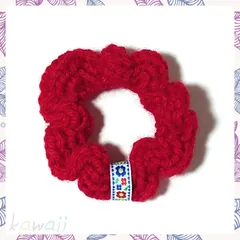 ハンドメイド 【シュシュ】 No.58　毛糸 ニット(小) レッド