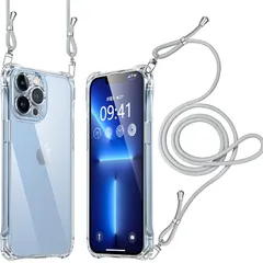 iPhone 13pro ケース クリア ショルダー 耐衝撃 レンズ保護 肩掛け 首かけ 斜めがけ 縄掛け カバー 調節可能な 透明 落下防止 縦/横 紛失防止 2WAY （グレー）