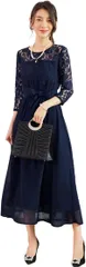 Ludus Felix パーティードレス ワンピース 結婚式ドレス 結婚式およばれワンピース フォーマルドレス XL( ネイビー,  XL Regular)