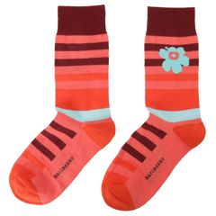マリメッコ 靴下 marimekko レディース 091730 283 37-39 ウニッコ マルチボーダー柄 ソックス 日本サイズ23.5～25cm ダークレッド×レッド
