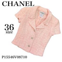 002 CHANEL シャネル P15546V08710 ウール コットン  パイル生地 半袖 ジャケット 半袖ブラウス ココボタン ピンク 36