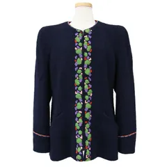 CHANEL シャネル ジャケット ツイード 97A ココマーク ジップ ネイビー 紺 42(L) ノーカラー ウール ヴィンテージ アウター フランス製【レディース】のサムネイル