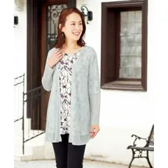 ☆ ライトグレー ☆ 3Lサイズ ☆ 華やぎトッパーアンサンブル  アンサンブル レディース トップス カーディガン 花柄 レディースアンサンブル チュニック シンプル 女性 大人 ミセス おしゃれ 動きやすい 快適 春物 夏物 レディースファッション
