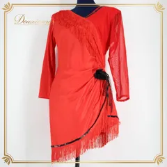 社交ダンス 衣装 ラテン スタンダード ドレス ワンピース パーティードレス レッスンウェア BOUTIQUE MUGEN ブラック系 黒 レッド系 赤 アシンメトリー アシメ 派手 フリンジ フリンジドレス コサージュ 取り外し可能 日本製 バリエーション