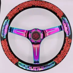 【レッド】水中花ステアリング ネオクローム かわいい 当時物風 レトロ 旧車 社外