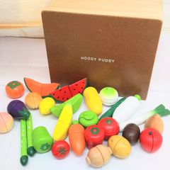 【WOODY PUDDY/ウッディプッディ】おままごと 知育玩具 木のおままごと お野菜・フルーツ26個入り 箱付き ややハゲ有/外箱色付き有/mik0203