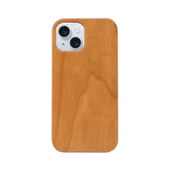 [Pretimo] iPhone 15 ケース 天然木 木製 ウッド 桜の木 ワイヤレス充電対応 1